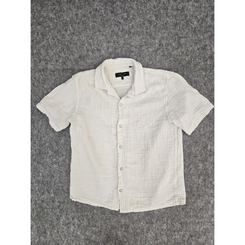 $198 Rag & Bone Cream Cotton Gauze Short Sleeve Button Camp Shirt Soft Mens Sz M